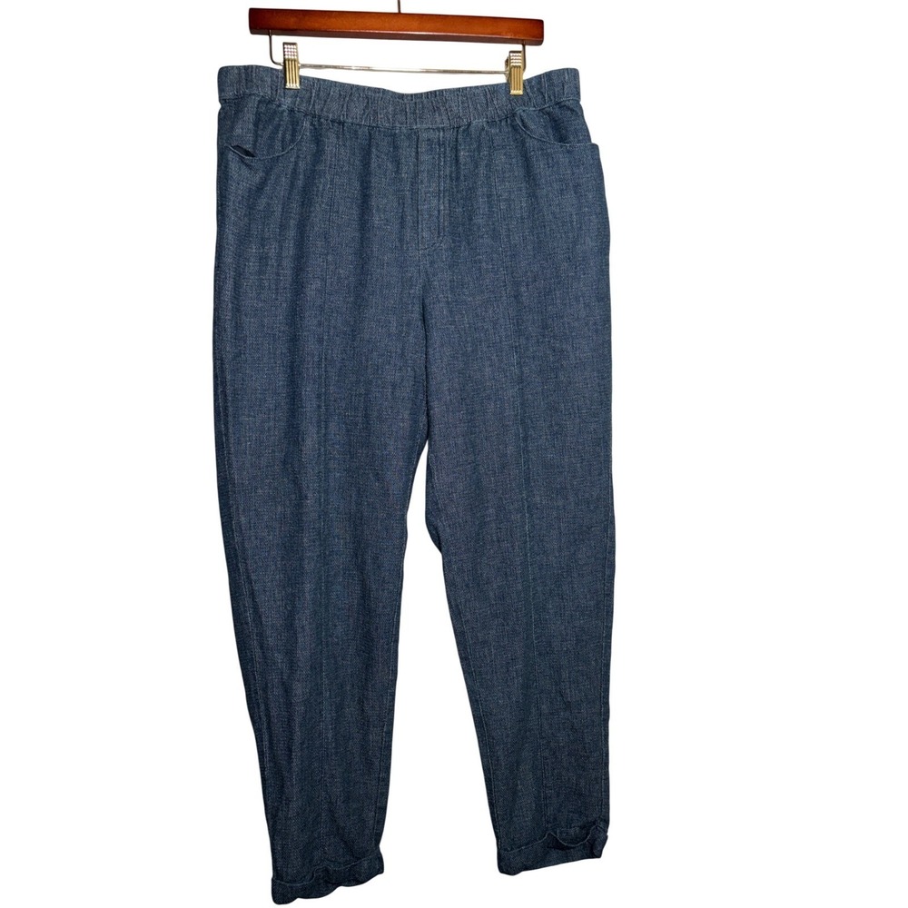 Pure Jill Size L Indio‎ Hemp Cotton Elastic Waist Pants Blue Indigo Coastal work